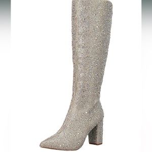 Women's Boots Western Rhinestones Diamonds Block Heel 8cm Knee High Boot